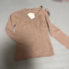 ウィルセレクション新品ワイドリブアシメリボンニットMキャメル