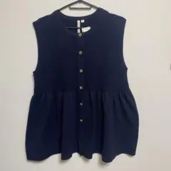 新品タグ付　HKWORKSLONDON ペプラム ニットベスト ネイビー LL