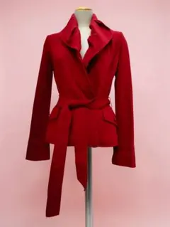 ナラカミーチェ ウール100% ベルト付き ニットジャケット 赤 I 9号 M