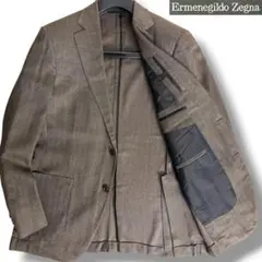 J7222 美品 エルメネジルドゼニア ヘリンボーン柄シルクジャケット 茶 50のサムネイル