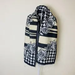 ヴィンテージ フランス製 バラ柄×千鳥柄 マフラー ショール