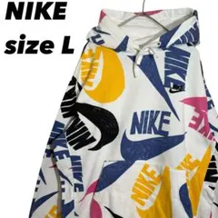 ナイキパーカー 総柄　L マルチカラー ビッグロゴ NIKE パーカー古着