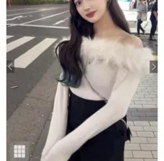 【️試着のみ】ファーオフショルダーニットトップス an1271 ホワイト Mサイズ