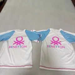 BENETTON ロゴ Tシャツ ホワイト/ブルー　スイムウェア　水着　女子