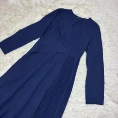 SHEIN ネイビー ロングワンピース 長袖 プリーツ　フォーマル