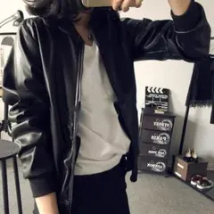 人気沸騰中♡フェイクレザーブルゾン◯MA-1◯艶ブラック◯64