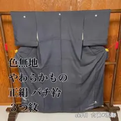 色無地 やわらかもの 正絹 バチ衿 ３つ紋 sk071
