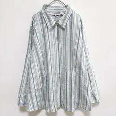 メローナ ストライプ シャツ レギュラー長袖 24W ゆったり 緑白 綿 通勤