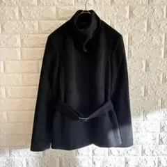 INDIVI/ウールショートコート/ベルト付/日本製/38/ブラック