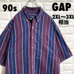 90s オールドギャップ　GAP 半袖シャツ　ストライプ　2XL〜3XL相当