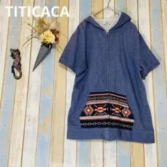 【TITICACA 】半袖　ジップアップパーカー 刺繍入り　Lのサムネイル