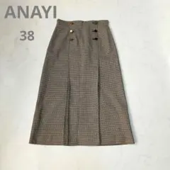 ANAYI アナイ　ガンクラブチェックタックスカート　千鳥格子　金ボタン　M