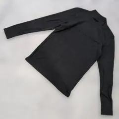★b4180 UNIQLO【M】リブ モックネック 長袖 Tシャツ ブラック