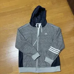 adidas フード付きレディースジャージMグレー/ネイビー