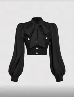 SHEIN MOD⭐︎ブラック クロップドジャケット リボン付き