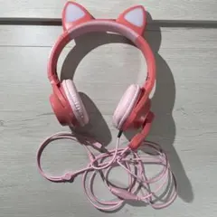 猫耳デザイン 有線ヘッドホン ピンク 光る