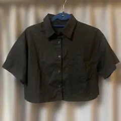 GU リネンブレンドクロップドシャツ(半袖)S
