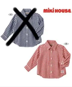 新品90Miki House 赤 ギンガムチェック 長袖シャツ
