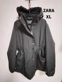 ZARA フード付きジップアップアウター ブラック XL