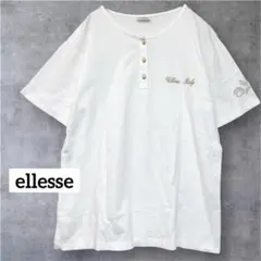 エレッセ ellesse 半袖Tシャツ ホワイト 貝ボタン ロゴ刺繍 マリン 白のサムネイル