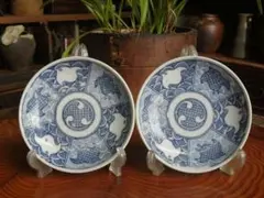 千鳥銅印判手染付明治〜大正　口銹　青海波文　2枚組 千鳥銅印判手染付明治〜大正 口銹 青海波文 2枚組 - メルカリ