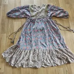 saruche 花柄 Vネック 長袖ワンピース