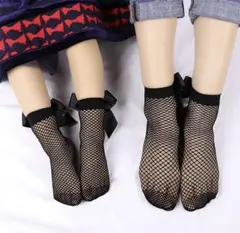2足セット♪リボン網ソックス　靴下 親子ペアルック ホワイト ブラック