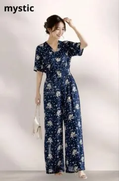 mystic 花柄シフォンオールインワン 美品のサムネイル