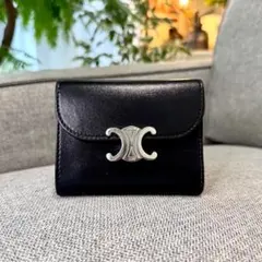 現行品 セリーヌ スモール フラップウォレット トリオンフ ブラック シルバー