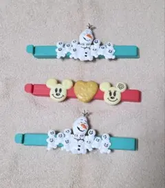 オラフと雪だるまのデザイン、ミキミニおせんべい 袋止めクリップ３個セット