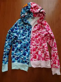 正規品保証 A Bathing Ape 花柄カモフラージュシャークパーカー M