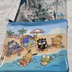 スシロー はぴだんぶい ファスナー ポーチ 全員集合 日焼け サンリオ ペックル