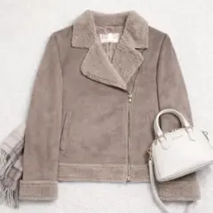 【NICE CLAUP】 ムートン調ジャケット ピンクベージュ ボア フリー