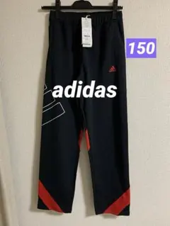 新品キッズ男の子adidas◆ロゴ入りパンツ◆ジャージ◆ブラック✖︎レッド系150