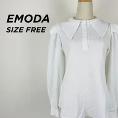 EMODA 長袖 ブラウス ホワイト FREE　白シャツ　ビッグカラー　フリルのサムネイル