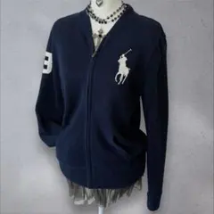 ラルフローレン ビッグポニー ニット ジャケット ジップアップ ネイビー y2k