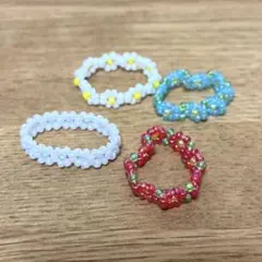 花柄ビーズリング　4つセット