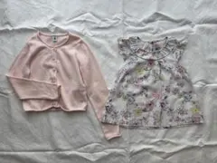 プチバトー　カーディガン、ブラウスセット（ピンク）