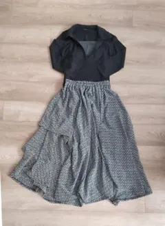 ロングフレアスカート アシンメトリー モノトーン