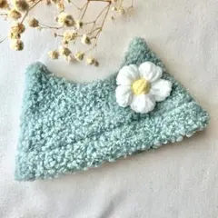 【送料無料・匿名配送】①お花×グリーン　猫用猫ニットニャップ