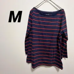 USA ボーダー カットソー M 紺 赤 ロンT アメカジ 古着 90s