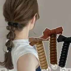 ヘアアクセサリー　リボンパール　三つ編み風　3本セット
