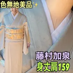 美品✨加賀友禅美人色無地✨身丈肩159 月白秘色 花唐草 藤村加泉落款入