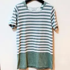 婦人服 Mサイズ 半袖 Tシャツ カットソー 白×緑ボーダー レディース用