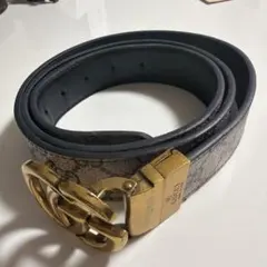 GUCCI グレー レザーベルト ダブルGバックル