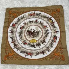 【美品】HERMÈS シルク スカーフ エレガンス ブラウン ホワイト