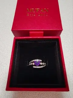 アメジスト　ダイヤ風　フリーサイズリング　指輪　ハート　シルバー925