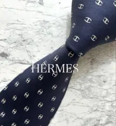 美品◎HERMES エルメス ネクタイ イッツレイニング H柄 ネイビー 現行