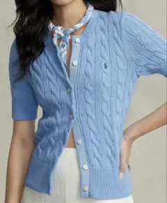 極美品♡近年 ラルフローレン ケーブルニット カーディガン 半袖 ポニー刺繍