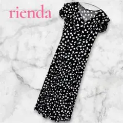 【rienda 】ダブルフレアスリーブワンピース ハート柄ブラックS（430④）